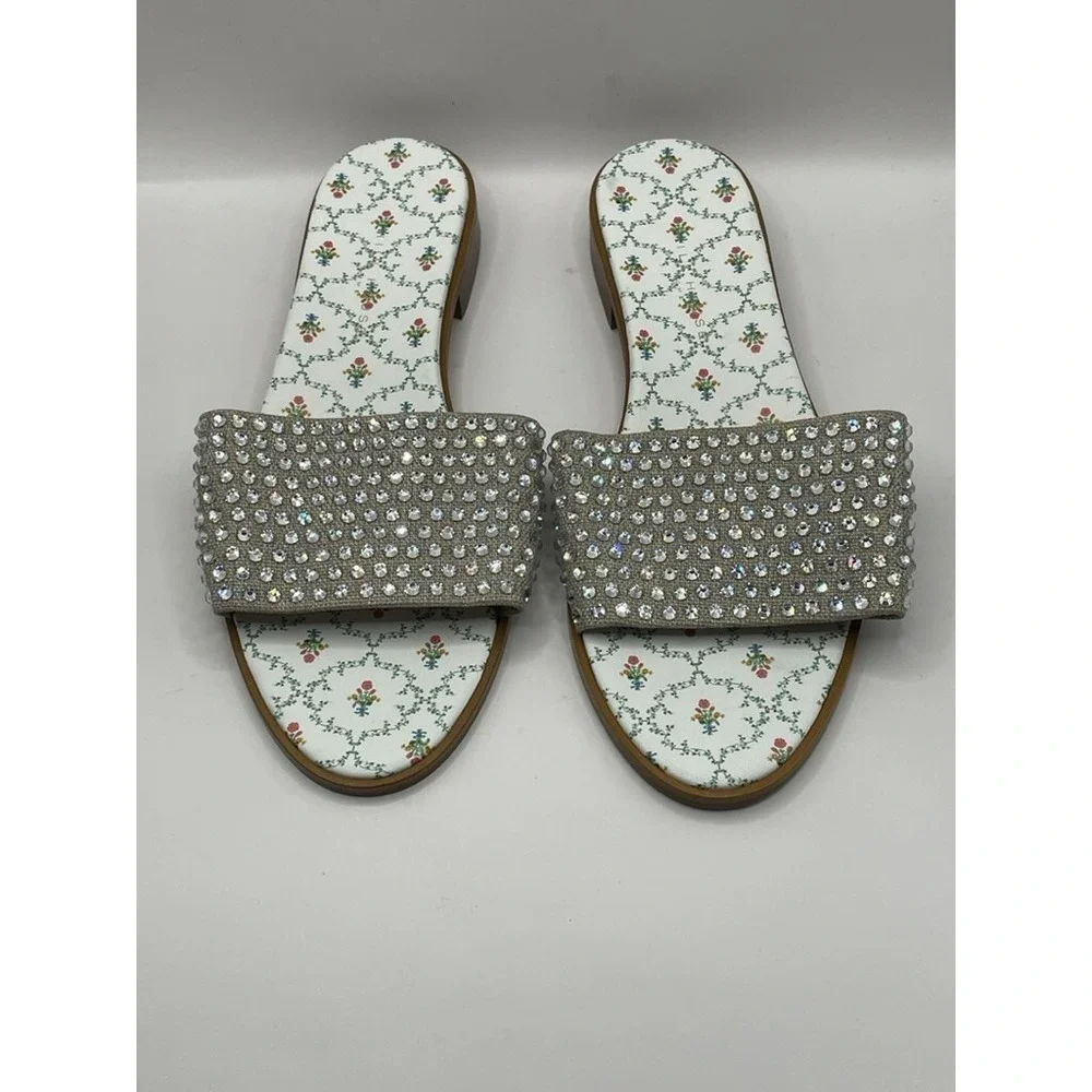 Hill House Home The City Slide Linen Rhinestone Sandals Women's EU 41.5 NWOB